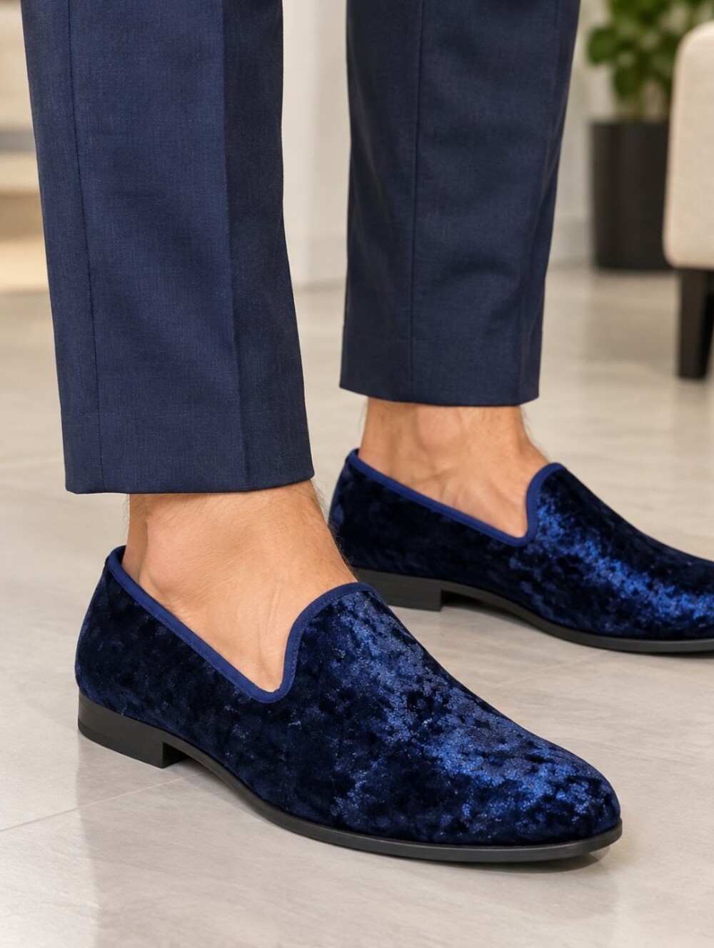 Stacy Adams Sultan Men's Navy Blue Velour Slip-On Loafers. Size 7.5 M.